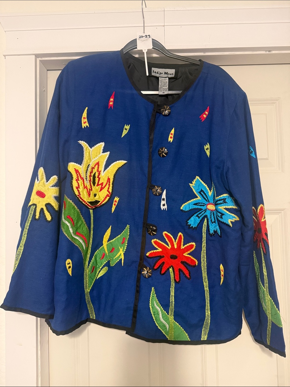 Indigo Blue Floral Embroidered Blazer Jacket